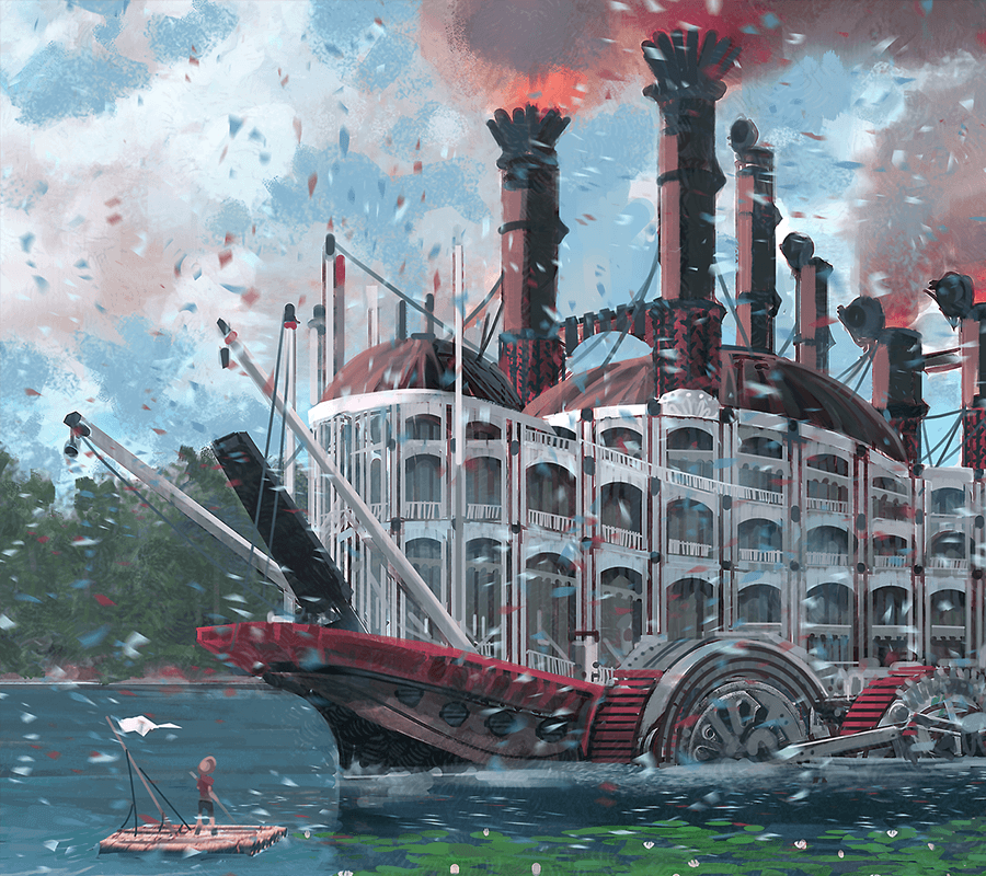 Concept art of a paddle boat